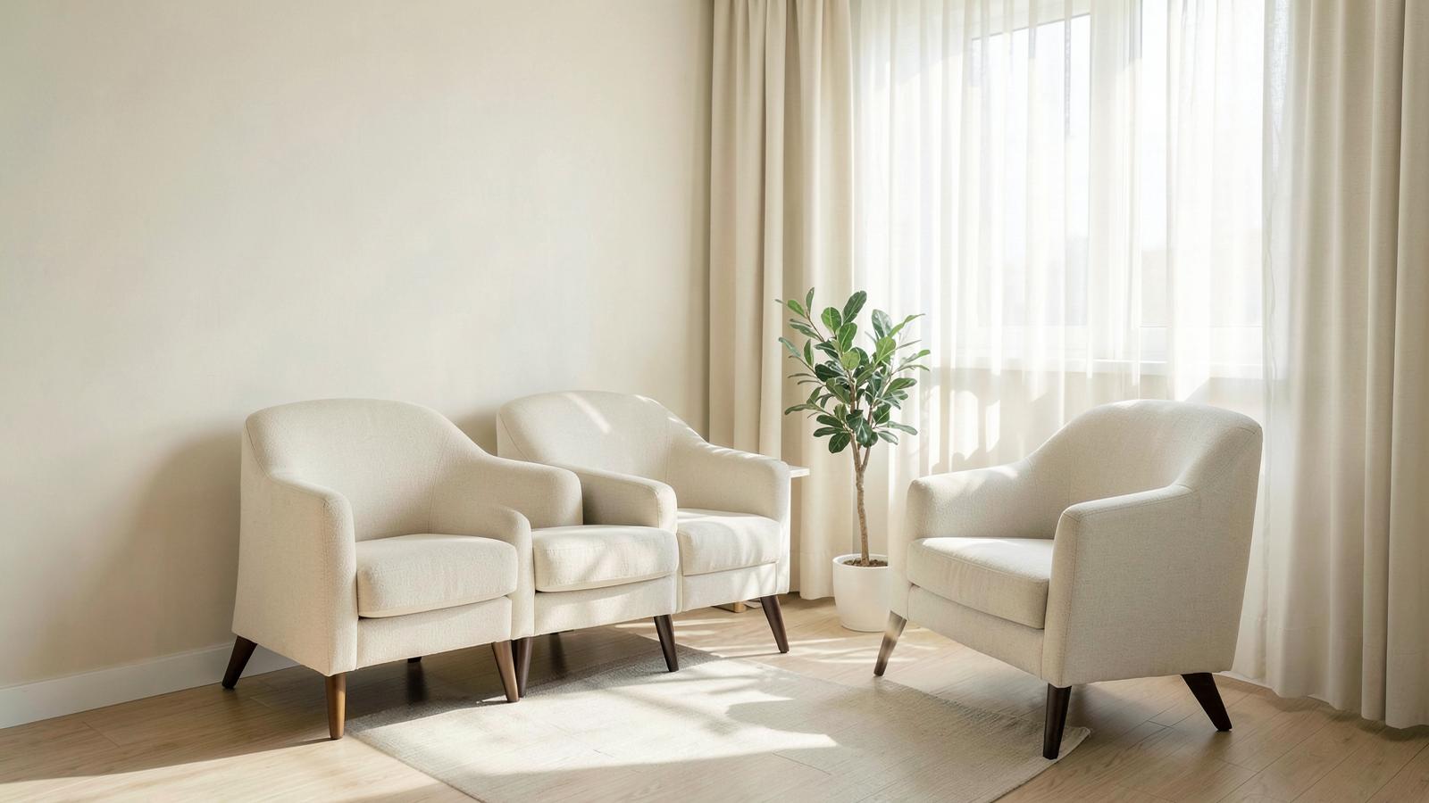 Quiet consultation room with soft daylight