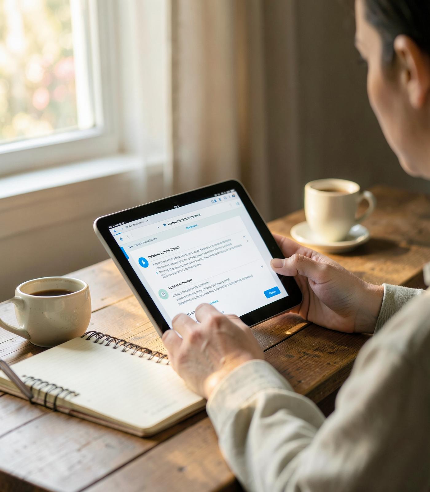 A patient reviewing health information on a tablet at home